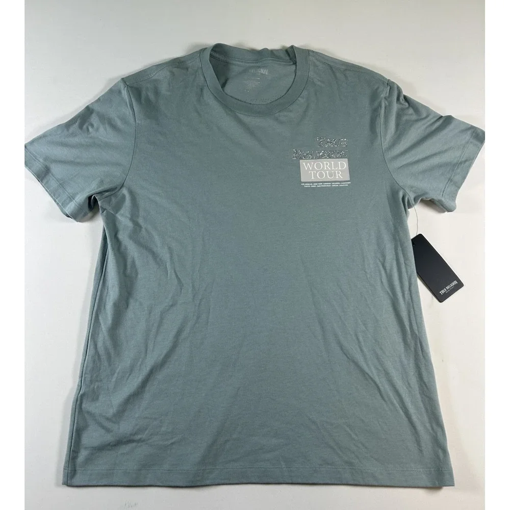 True Religion Men's Crystal Buddha T-shirt M Green Short-sleeve Rhinestone NWT